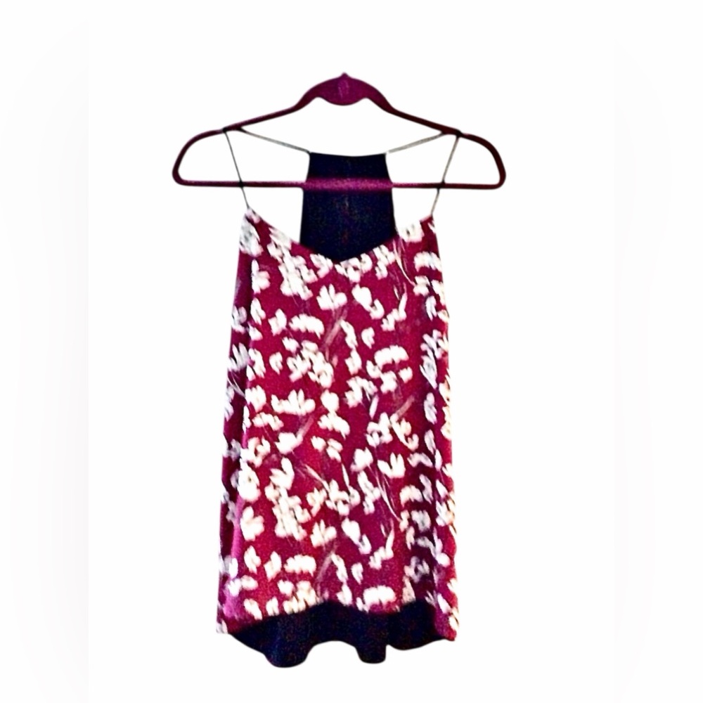 Express Barcelona Cami Burgundy Floral Print Spaghetti Strap Blouse Sz M
